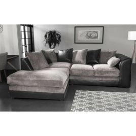 MESHA Jumbo Cord 4 Seater L Shaped - Left Hand Facing Corner Sofa - Black and Grey