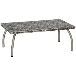 Rattan Coffee Table Garden Furniture Wicker Side Table with All-Weather Material for Outdoor, Balcony, Backyard, Grey