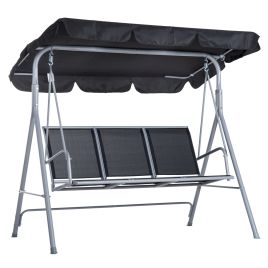 3 Seater Patio Swing Chair Garden Hammock Bench Rock Shelter Shade Metal Black