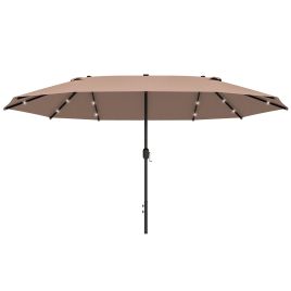 Garden Parasol 4.4m Double-Sided Sun Umbrella Patio Sun Shade Outdoor with LED Solar Light , Khaki