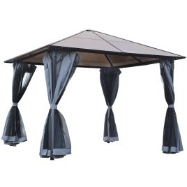 3 x 3M Garden Aluminium Gazebo Hardtop Roof Canopy Marquee Party Tent Patio Outdoor Shelter with Mesh Curtains & Side Walls - Black
