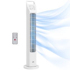 Scott 31 Inch Oscillating Tower Fan with Remote Control and Quiet Operation - White