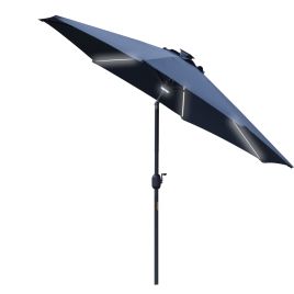 2.7m Garden Parasol Sun Umbrella Patio Summer Shelter w/ LED Solar Light, Angled Canopy, Vent, Crank Tilt, Blue