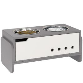 PAWSTER 3 Height Adjustable Raised Dog Bowls, Dog Feeding Storage Station w/ Slow Feeder Mat, 2 Stainless Steel Bowls