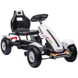 Children Pedal Go Ride On Racer Car with Adjustable Seat, Inflatable Rubber Handbrake - White