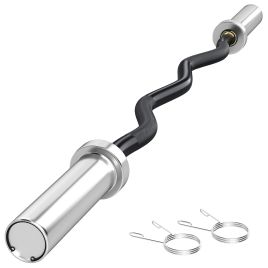 SPORTNOW Olympic EZ Curl Bar, Barbell Bar for 2"/5cm Weight Plates with Spring Clips, Home Gym Weight Lifting Bar, 120cm
