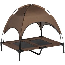 Raised Dog Bed Waterproof Elevated Pet Cot with Breathable Mesh UV Protection Canopy Coffee, for Large Dogs, 92 x 76 x 90cm