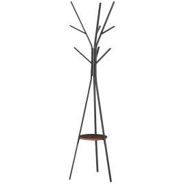 180cm Free Standing Metal Coat Rack Stand 9 Hooks Clothes Tree with 1 Shelf Hat Display Hall Tree Hanger Bag Umbrella Hanging Organiser, Brown