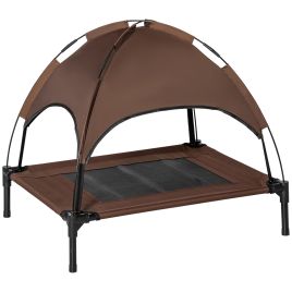 Raised Dog Bed Waterproof Elevated Pet Cot with Breathable Mesh UV Protection Canopy Coffee, for Medium Dogs, 76 x 61 x 73cm