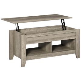 Lift Top Coffee Table w/ Hidden Storage Compartment Open Shelves Lift Tabletop Pop Up Centre Table for Living Room Oak Effect