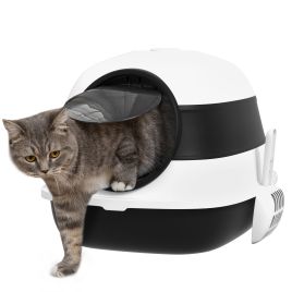 Shelley Foldable Cat Litter Tray with Lid Deodorant Scoop in Black - Black