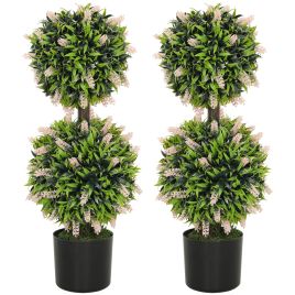 HERON Set of 2 Decorative Artificial Plants Ball Trees with Lavender Flowers in Pot Fake Plants for Home Indoor Outdoor Decor, 70cm, Pink
