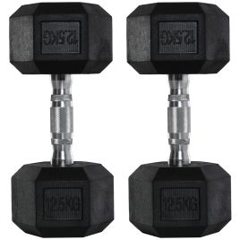 2x12.5kg Rubber Hex Dumbbell Portable Hand Weights Dumbbell Home Gym Workout Fitness Hand Dumbbell