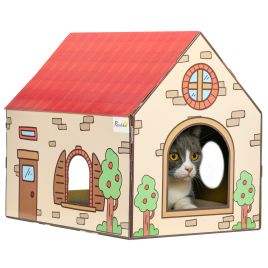 Two-In-One Cat House, Cat Scratching Board with Scratcher, Catnip, Cat Cardboard Scratcher for Indoor Cats
