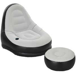 Jones Inflatable Lounge Chair and Ottoman Set with Cup Holder - Grey