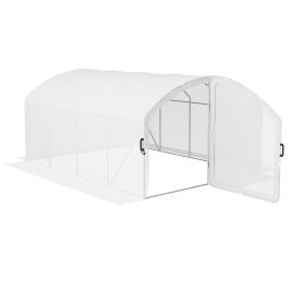 Polytunnel Greenhouse Walk-in Grow House with UV-resistant PE Cover, Door, Galvanised Steel Frame, 4 x 3 x 2m, White