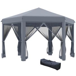 3.2m Pop Up Gazebo Hexagonal Canopy Tent Outdoor Sun Protection with Mesh Sidewalls, Handy Bag, Grey