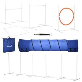 6-Piece Dog Agility Equipment Set with 3(m) Long Tunnel & Canine Whistle, Pause Box, Jumps, Weave Poles, Multicolour