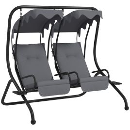 Canopy Swing Chair Modern Garden Swing Seat Outdoor Relax Chairs w/ 2 Separate Chairs, Cushions and Removable Shade Canopy, Grey