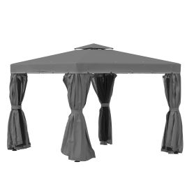 3 x 3M Patio Gazebo Canopy Garden Pavilion Tent Shelter Marquee with 2 Tier Water Repellent Roof, Mosquito Netting and Curtains, Dark Grey