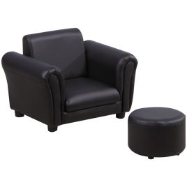 Toddler Chair Single Seater Kids Sofa Set, 54 x 42 x 41cm, Kids Sofa with Stool, Black