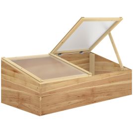 Wooden Cold Frame Greenhouse Garden Polycarbonate Grow House for Flowers, Vegetables, Plants, 100 x 50 x 36 cm, Natural