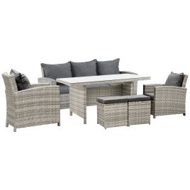 7-Seater Rattan Dining Set Sofa Table Garden Rattan Furniture Footstool Outdoor with Cushion Armchairs Patio Garden Furniture