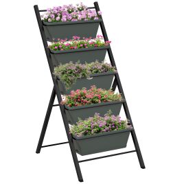 5-Tier Vertical Raised Garden Planter with 5 Container Boxes, Outdoor Plant Stand for Vegetable Flowers, Grey
