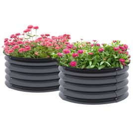 Set of 2 Raised Garden Bed, Metal Planter Box with Safety Edging, Easy-to-assemble Stock Tank, Dark Grey