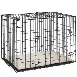 PAWSTER Foldable Dog Crate with 2 Doors with Tray, Soft Cushion, for Small Dogs, 76 x 53 x 60, Black