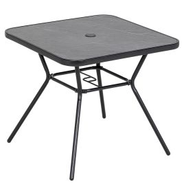 Square Outdoor Table, Patio Bistro Coffee Table with Faux-marbled Top and 42mm Umbrella Hole for Garden