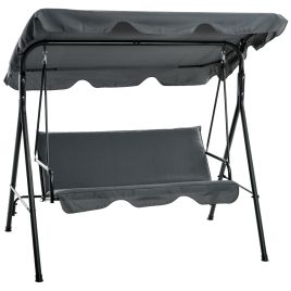 3-Seat Swing Chair Garden Swing Seat with Adjustable Canopy for Patio, Grey