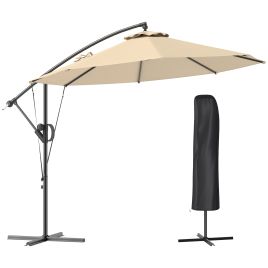 SUNVISTA 3m Cantilever Parasol with Tilt, Cover & Strap, Banana Umbrella, Crank Handle, UPF50+ - Khaki