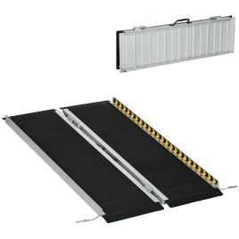 Wheelchair Ramp, 122L x 73Wcm, 272KG Capacity, Folding Aluminium Threshold Ramp w/ Non-Skid Surface, Transition Plates Above & Below