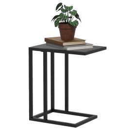 C Shape Side Table Marble-Effect Top w/ Metal Frame Space-Saving Home Furniture Bedroom Living Room Office Corner Desk Black White