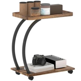 HERON 2-Tier Mobile C-Shaped Side Table - Brown