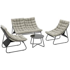 SUNVISTA 4-Seater Outdoor Sofa Set with Cushions & Glass Table, Garden Conversation Set, Light Grey