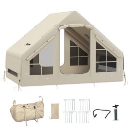 SUNVISTA Inflatable Camping Tent, 2-4 Person, Waterproof with Pump & Carry Bag, Beige