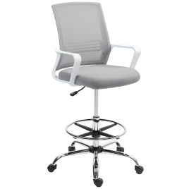 HERON Draughtsman Chair, Mesh Drafting Chair, Ergonomic Office Chair with Lumbar Support, Adjustable Foot Ring, Grey