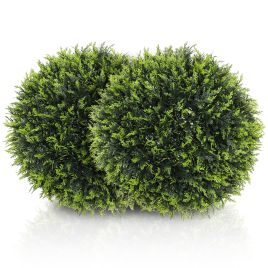 HERON Set of 2 Artificial Plant Topiary Balls, UV-protected Fake Decorative Plants, Faux Plants for Home Indoor Outdoor Decor, 45cm, Green