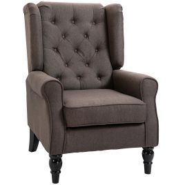 Retro Accent Chair, Wingback Armchair with Wood Frame Button Tufted Design for Living Room Bedroom, Brown