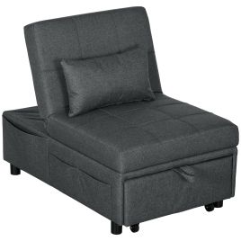 Convertible Chair Bed w/ Padding Seat, 3-in-1 Multi-Functional Sleeper Chair Bed, Recliner w/ Adjustable Backrest, Wheels and Pillow, Grey