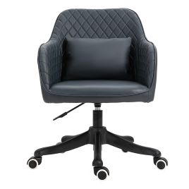 PU Leather Office Chair with Rechargeable Electric Vibration Massage Lumbar Pillow, Wheels, Blue