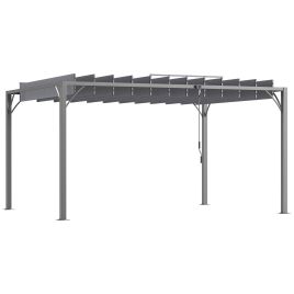 SUNVISTA 4 x 3(m) Outdoor Pergola with Retractable Roof, Aluminium Louvered Patio Gazebo Canopy for Lawn Garden Patio, Grey
