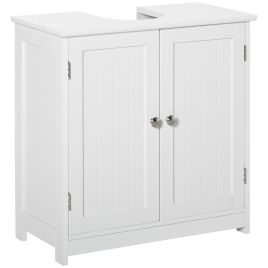 60x60cm Under-Sink Storage Cabinet w/ Adjustable Shelf Handles Drain Hole Bathroom Cabinet Space Saver Organizer White