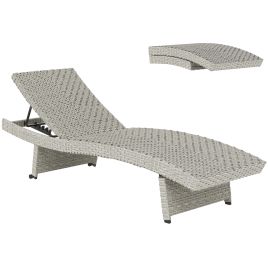 SUNVISTA Folding Rattan Sun Lounger, 4-Position Recliner with Wheels, Grey