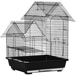 Metal Bird Cage with Stand for Parrot Cockatiel Budgie Finch Canary Food Containers Swing Ring Tray Handle Small Black 39 x 33 x 47 cm
