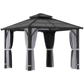 SUNVISTA 3 x 3(m) Hardtop Gazebo Canopy with 7mm Double Polycarbonate Roof, Dark Grey