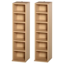 204 CD Media Display Shelf Unit Set of 2 Blu-Ray DVD Tower Rack w/ Adjustable Shelves Bookcase Storage Organiser, Natural Wood Color