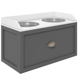Stainless Steel Raised Dog Bowls, with 21L Storage Drawer for Large Dogs, Grey